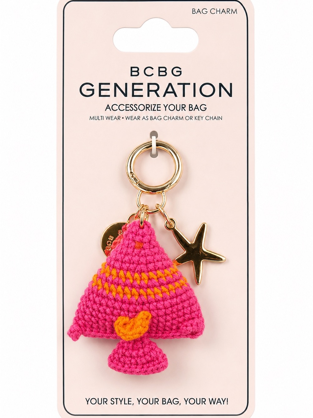 BCBGeneration Pink & Yellow Crochet Starfish Bag Charm Keyring